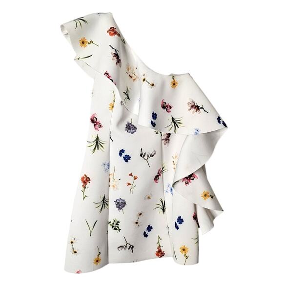 ASOS Floral One Shoulder Ruffle A-Line Mini Dress Size 8 - Picture 2 of 10